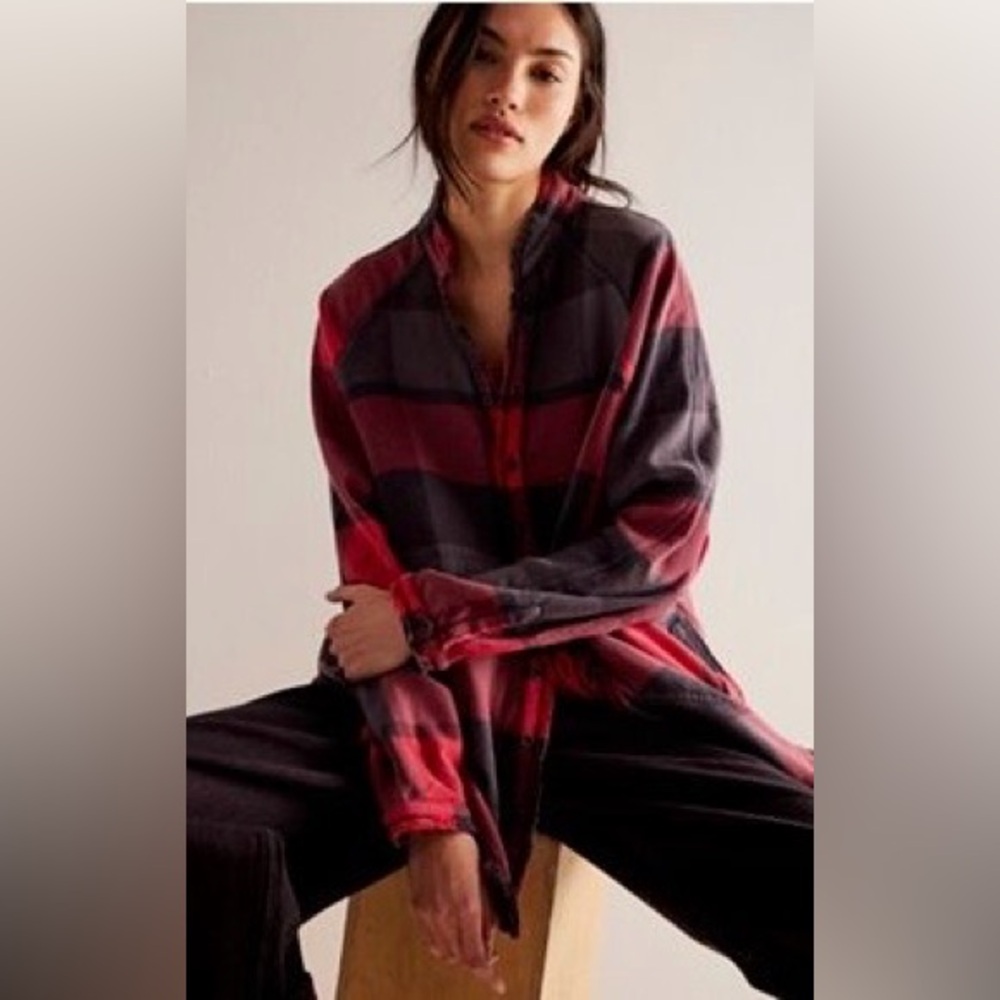 Free People We the Free Summer Daydream Plaid button down in volcanic combo